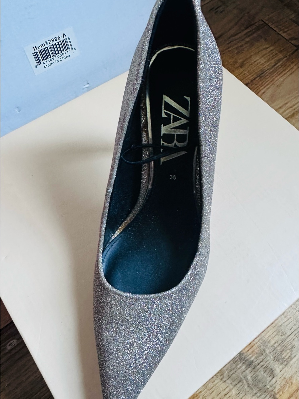 ZARA Women's Glitter Pointed Toe Pump in Silver